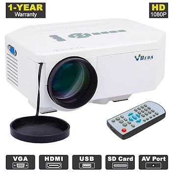 Vbera HDMI LED Projector Home Cinema Theater with AV, VGA, USB SD Card Support (White)