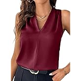 EVALESS Women's Pleated V Neck Sleeveless Tank Top