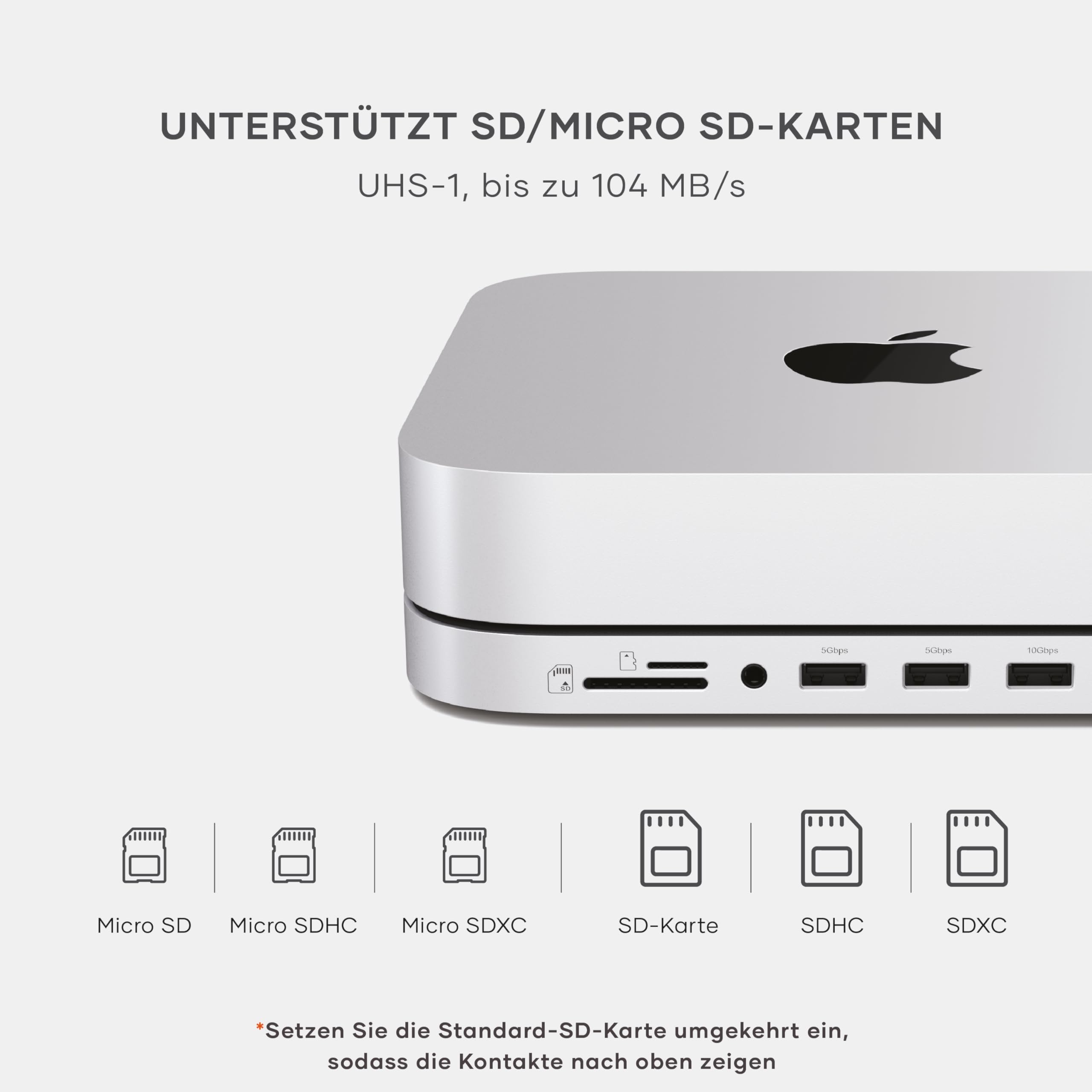 SATECHI Mac mini Hub & Ständer mit SSD-Gehäuse, NVMe/SATA M.2, USB-C 10 Gbit/s, 3X USB-A, Audio, komp. mit Mac mini (2023 M2/M1, 𝗻𝗶𝗰𝗵𝘁 𝗸𝗼𝗺𝗽. 𝗺𝗶𝘁 𝗠𝟰 𝗠𝗜𝗡𝗜) & Mac Studio (2025 M4/etc.) 5