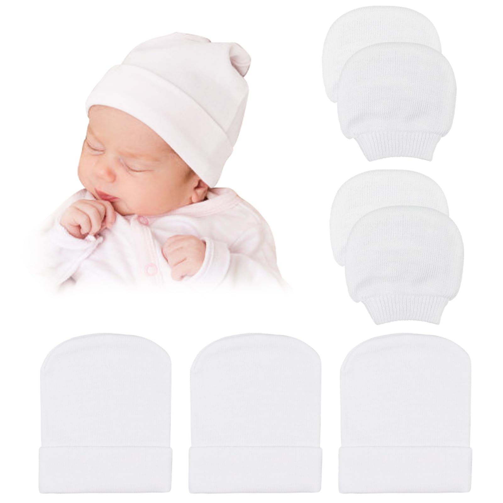 Photo 1 of BQUBO 5 Pack Nurses Choice Newborn Infant Baby Hat Cap Soft Cute Nursery Beanie Hospital Hat Mitten Set