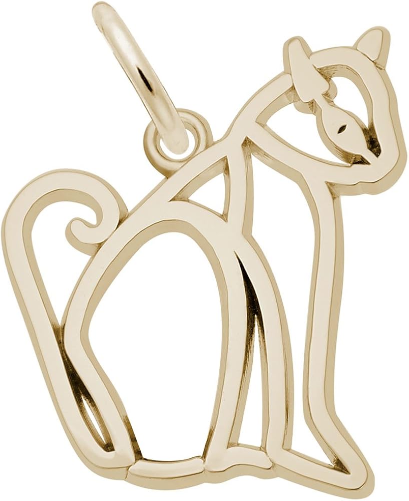 10k Yellow Gold Cat Charm, Charms for Bracelets and
