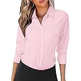 Zeagoo Women's Button Down Shirts Classic Fit Dress Shirt Wrinkle-Free Strech Solid Work Office Blouse