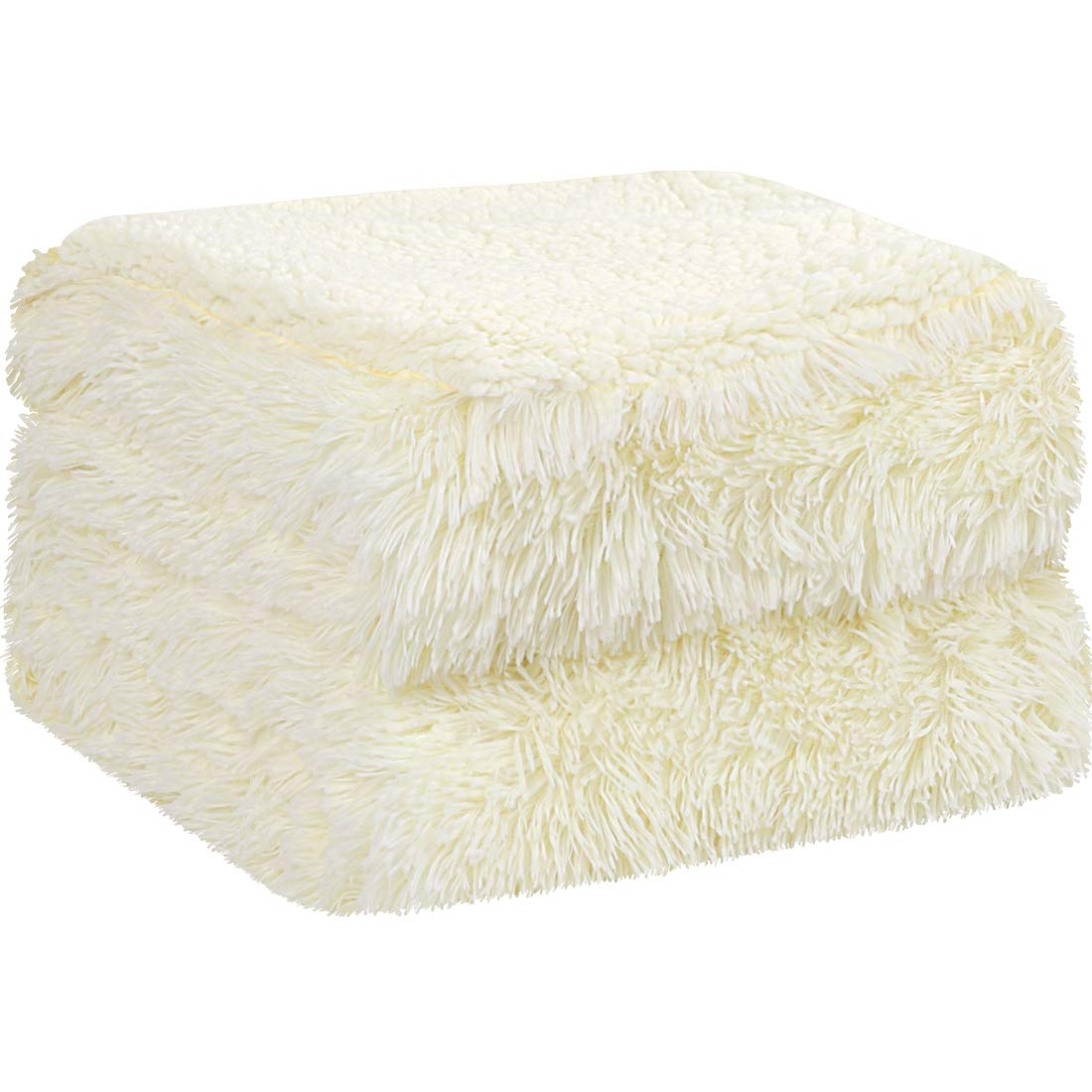 PiccoCasa Shaggy Faux Fur Blanket - Soft Warm Sherpa Throw Blanket for Sofa, Couch and Bed - Luxury Plush Fluffy Reversible Fleece Blankets As Gifts (50"x60", Cream Color)