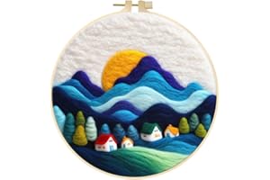 Needle Felting Starter Kit, Felt Painting Kit for Beginners Wool Needle Felt Set with Felt Needle, Picture Frame, Foam Pad, F