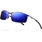 SUNGAIT Ultra-Lightweight Polarized Sunglasses Men for Driving Fishing Golf, Rectangular Metal Frame with Spring Hinge