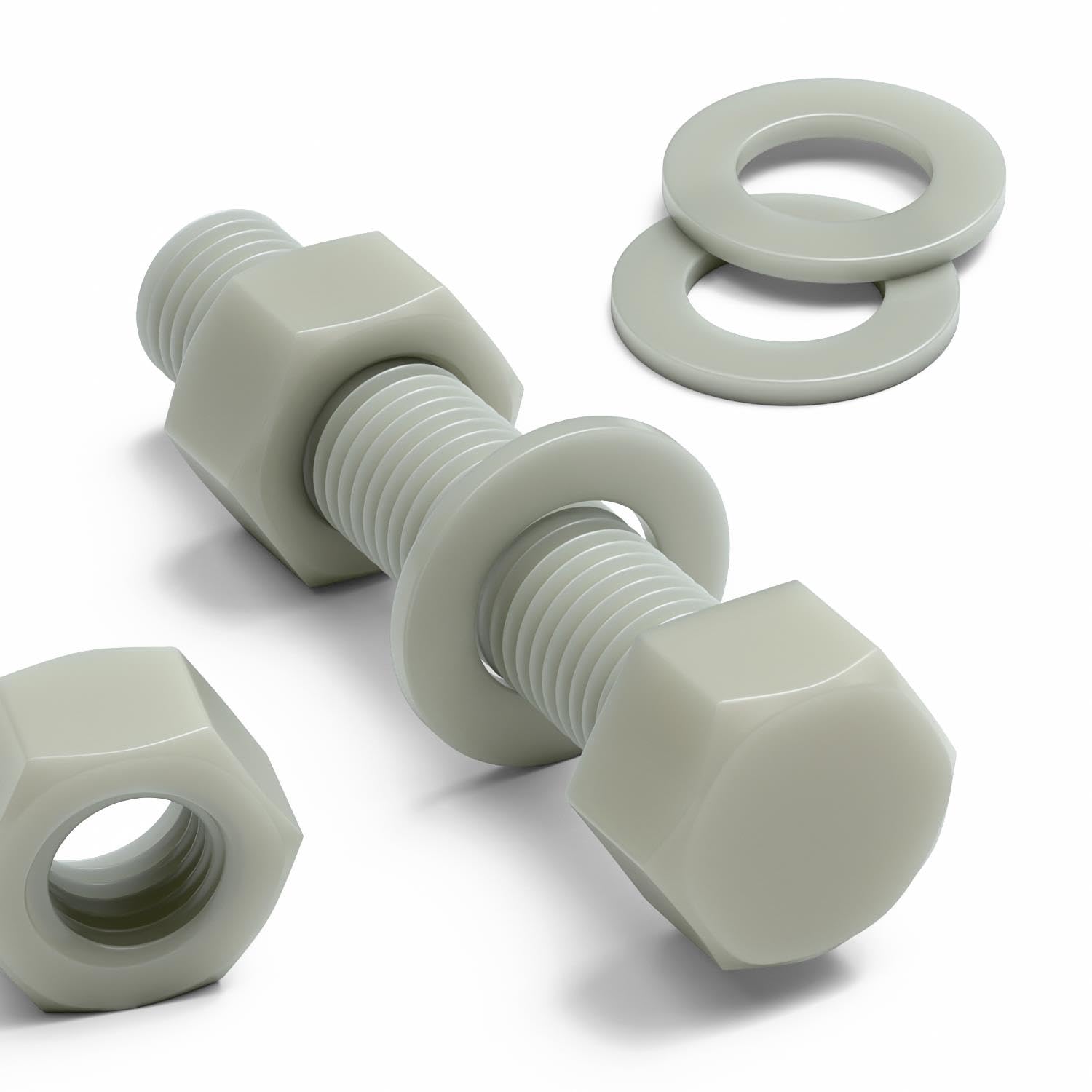 5 x Glass Filled Reinforced Super Nylon Hex Head, M20 x 100mm, Plastic Nuts and Bolts, Washers, Hexagon