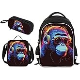 HiMagics Kids Backpack for Boys - 3pcs 17″ Boys Backpack with Lunch Box Set for Toddle Elementary Middle School - Students Bag for Ages 6-18 Gorilla Tag Bookbag Travel Back Pack