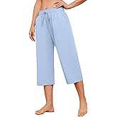Larmliss Womens Capri Pants Casual Wide Leg Drawstring Elastic Waist Loose Lounge Cropped Pants with Pockets
