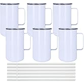 JYLJINGYULI 6 Pack 20 oz Sublimation Tumblers with handle Coffee Blanks, with Lid and Straw Cups Blank Bulk, Straight Skinny Insulated Cup Stainless Steel Water Bottle for Craft DIY…