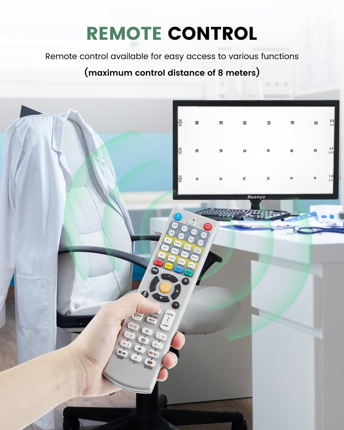 Huanyu Visual Acuity Chart Digital 23inch LCD Electronic Optical Eye Charts with 44+ Visual Targets and 5 Display Methods Optometry Tester Projector with Remote