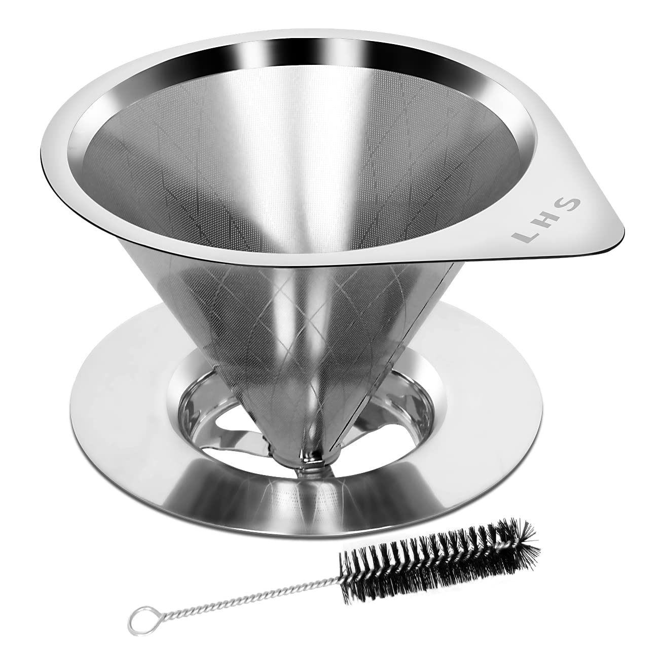 LHS Pour Over Coffee Dripper Reusable Coffee Filter Paperless Coffee Filter Stainless Steel Pour Over Coffee Maker Cone Coffee Dripper for 1-2 Cup,Argyle Pattern