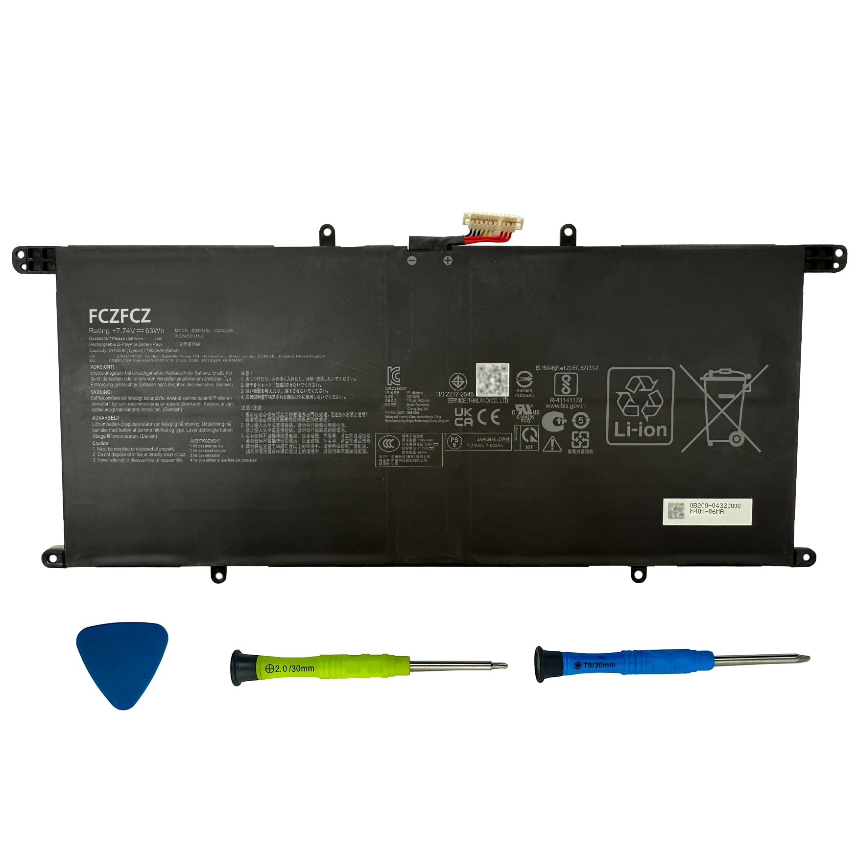 Photo 1 of FCZFCZ C22N2206 Laptop Battery 63Wh 8140mAh Replacement for Asus ZenBook S 13 OLED / UX5304 UX5304VA UX5304MA Series 0B200-04320000 2ICP4/53/115-2 7.74V 4-Cell
