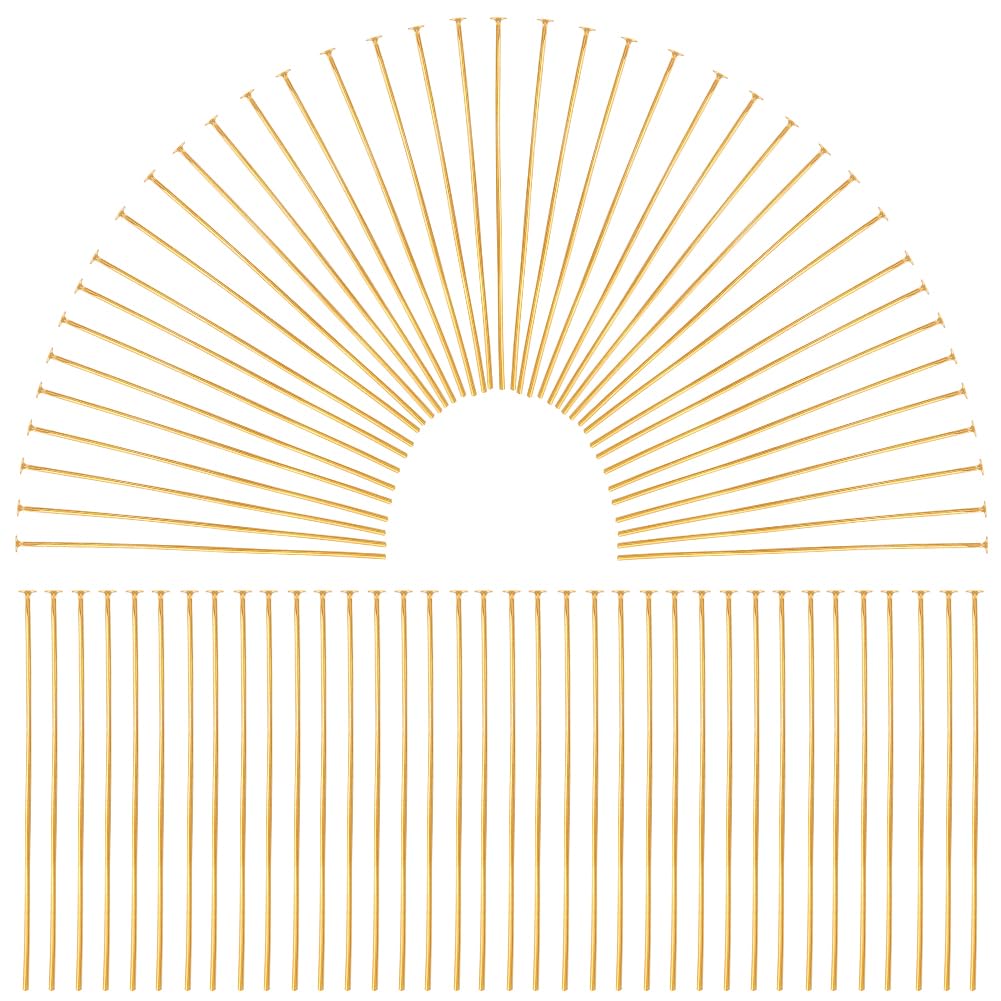 SOFPLATE 1 Box 600Pcs Gold Flat Head Pins Fine Straight Pins Sewing 40mm Long Flat Headpins Brass jewellery Findings Pins for jewellery Making Accessories DIY Dangle Earring Crafts Women Adult Supplie