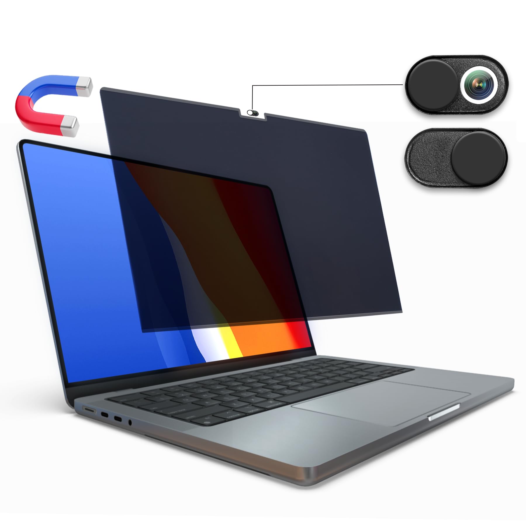Magnetic Privacy Screen for MacBook Pro 14 inch (2021-2025 M1-M4 Max), Anti-Glare, Blue Light Protector, Scratch Resistant, Removable Laptop Filter Private Shield & Webcam Cover