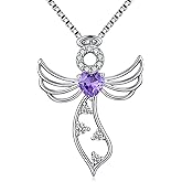 ZDaoBen 925 Sterling Silver Guardian Angel Pendant Necklace for Women - Birthstone Cubic Zirconia, 18" Chain, Gift for Her