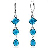 ALEXCRAFT 925 Sterling Silver Dangle Earrings for Women Trendy Hypoallergenic Lightweight Statement 14k Gold Plated Boho Turquoise Jewelry Long Teardrop Round Square Leverback Earrings for Women
