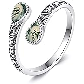 JERWLI Moss Agate Ring 925 Sterling Silver Adjustable Vintage Ring Moss Agate Jewelry Gifts for Women