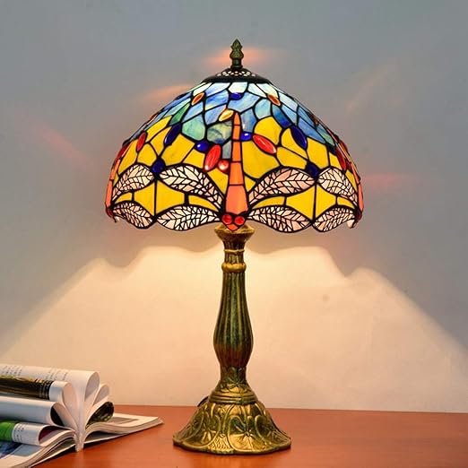 Lampada Da Tavolo Tiffany Style European Yellow Dragonfly