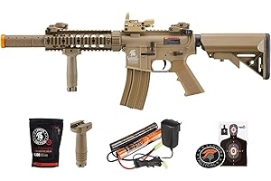Lancer Tactical Gen 2 Durable Airsoft Gun SD M4 Polymer- Full/Semi-Auto Picatinny AEG Rifle with 0.20g BBS, Charger and Battery-Red Dot & Grip/Full Set