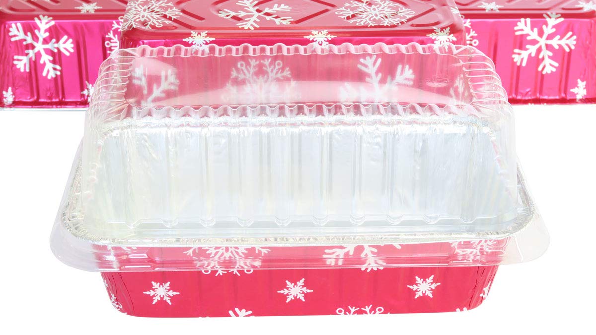 Disposable Aluminum Holiday 2 lb. Loaf Pans with Clear Snap