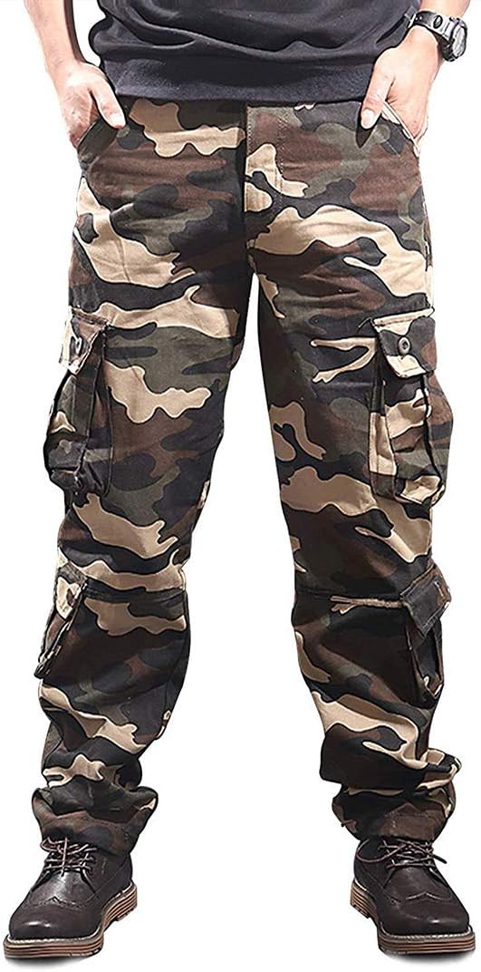Mens Relaxed-Fit Cargo Pants Multi Pocket Military Camo Combat Work Pants