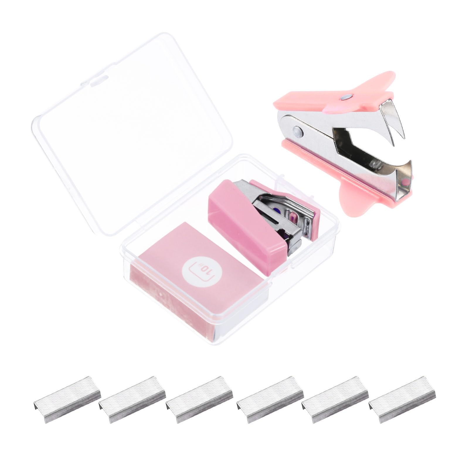 PATIKIL Desk Stapler Set, Portable Effortless Manual Claw Staple Remover Puller Tool with Staples Office Supplies Kit for Office Classroom Home Desktop, Pink