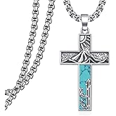 qielizhu Turquoise Necklace 925 Sterling Silver Western Cross Pendant Necklaces Vintage Turquoise Jewelry for Men Native American Jewelry Gifts