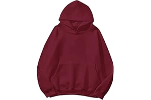 Lauweion Women Solid Basic Fleece Letter Loose Hoodie Sweatshirt Long Sleeve Kangaroo Pocket Drop Shoulder Pullovers Top