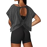 UNIANKIYA Open Back Workout Tops for Women Loose Fit Athletic Crop Tee Short Sleeve Gym Running Yoga Shirt