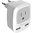 European Travel Plug Adapter, TESSAN International Power Plug with 2 USB, Type C Outlet Adaptor Charger for US to Most of Eur