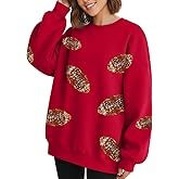 Eatbook Women Sequin Football Sweatshirt Oversized Game Day Sweatshirt Rugby Fall Graphic Crewneck Pullover Tops