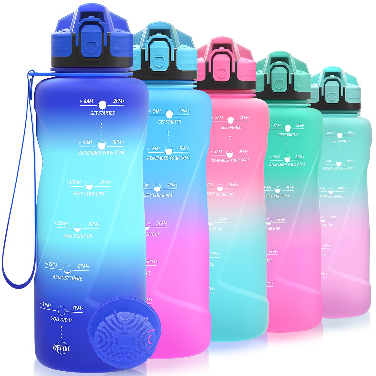 Niggeey Motivational Water Bottle with Time Marker, Sports Water Bottles 1.5l, 1l, 700ml, 500ml Kids Water Bottles, Leak Proof BPA Free Tritan Drink Bottle for School, Gym and Sport, Cycling