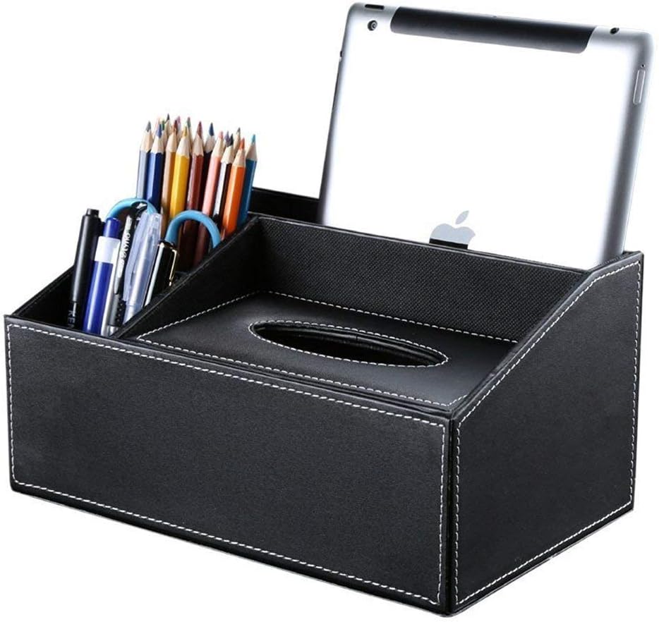 EOWQON® Multifunction PU Leather Pen Pencil Remote Control Tissue Box Cover Holder Desk Storage Box Container for Home and Office