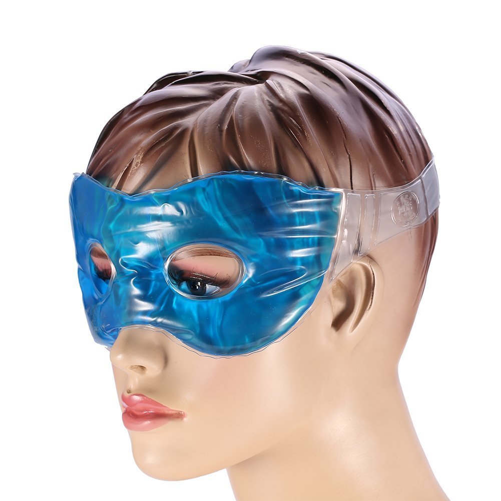 Gel Eye Mask Blue Reusable Facial Mask for Puffy Eyes Hot Cold Therapy Relieves Headache Migraine Stress Fatigue Adjustable Portable