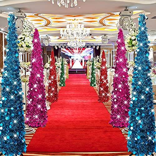 JoyLeo 5ft Blue Pop Up Christmas Tree with Reflective Sequins, Small