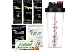 CONTROLLED LABS Sample Pack - Single Serv - White Flood Plus, PROmore Protein, Orange HydraPush, Orange Brainwash, Orange Triad, Oximega Greens, Green Magnitude, Demand Bar, Blender Bottle