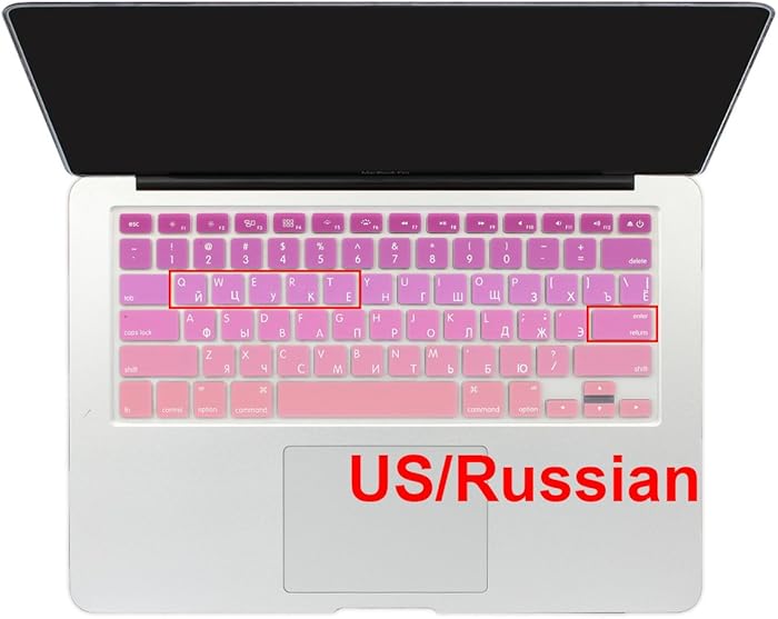 Batianda Russian Alphabet Ombre Color Keyboard Cover Protector Waterproof Silicone Skin for Apple MacBook Air 13 Mac Pro 13 15 17 inch (with or Without Retina Display Old Version) (Gradient Pink)