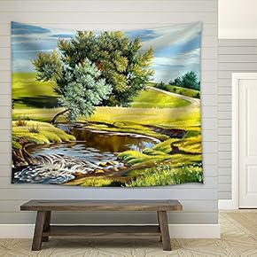 Summer Landscape with The River - Fabric Wall Tapestry Home Decor - 51x60 inches