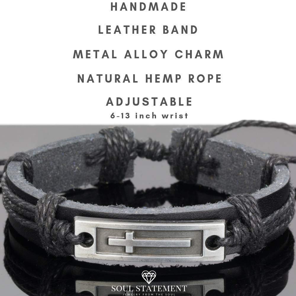 Soul Statement Leather Cross Bracelet for Teens or Men, Cool Christian Gift Ideas for Teenagers for Confirmation, Baptism, Christmas Stocking Stuffers