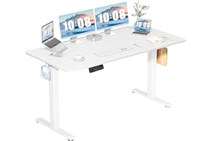 DUMOS 63 Inch Electric Standing Desk Height Adjustable, Sit to Stand Computer Workstations Large Work PC Table Home Office Writing Gaming Desks with Memory Presets for Walking Pad, Bedroom, White