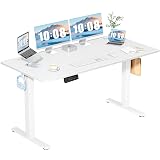 DUMOS 63 Inch Electric Standing Desk Height Adjustable, Sit to Stand Computer Workstations Large Work PC Table Home Office Writing Gaming Desks with Memory Presets for Walking Pad, Bedroom, White