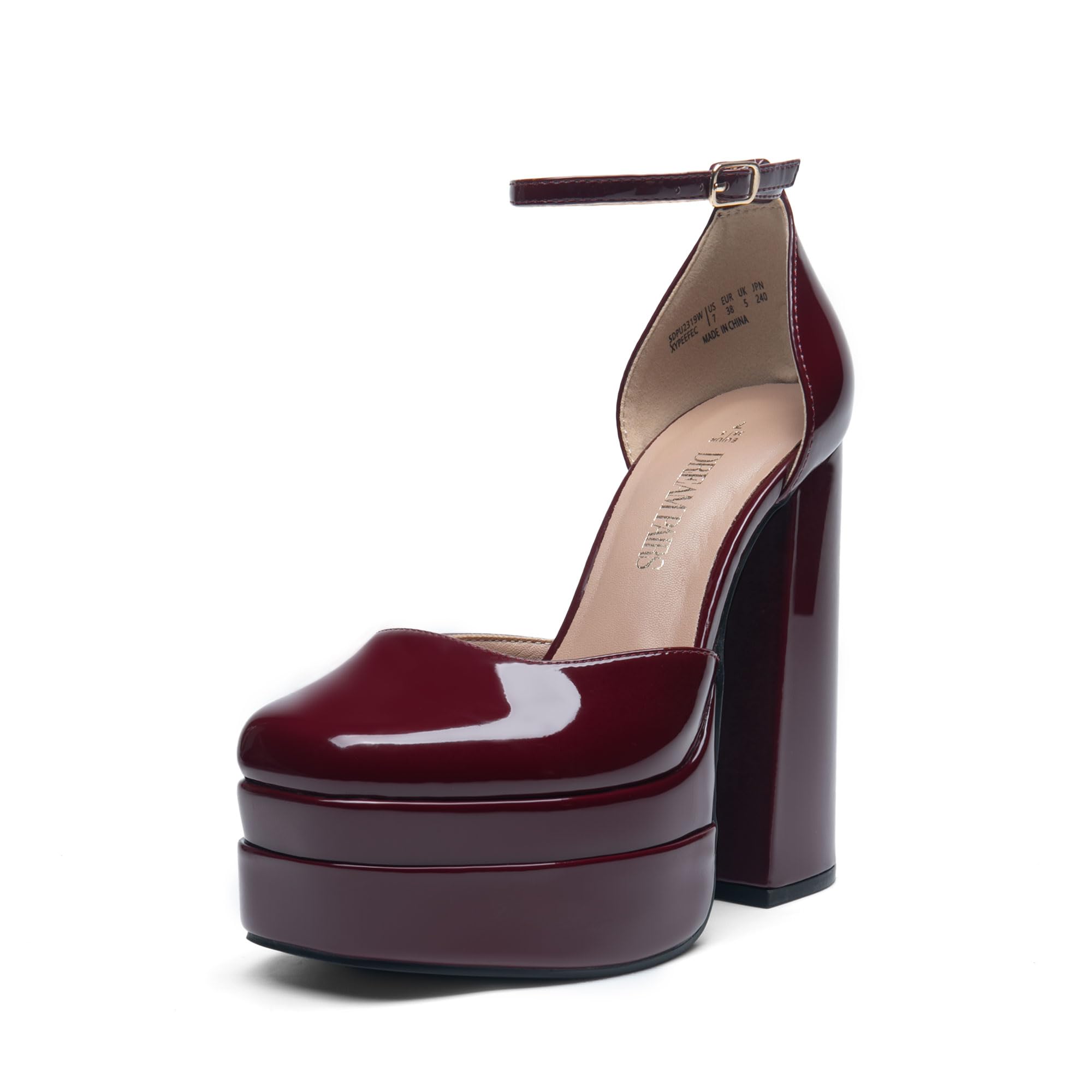 Photo 1 of **MINOR DAMAGE**
DREAM PAIRS Women’s High Chunky Platform Closed Toe Block Heels Square Toe Ankle Strap Dress Wedding Party Pumps Shoes Aurelia,Size 9.5,Burgundy,SDPU2319W