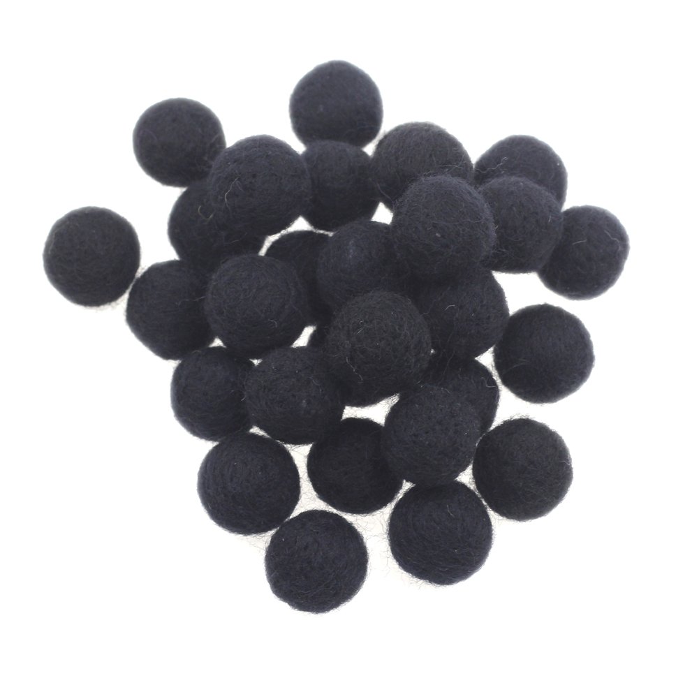 Zasy 20mm Needle Felt Wool Balls Felt Pom Pom Beads DIY Accessories Garlands 30pcs (Black)