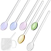 MAGICLULU Glass Swizzle Sticks, 6pcs Stirring Spoons for Coffee Tea Ice Cream, Colored Mixing Swizzle for Cocktails, Perfect for Home Use, 5.58In