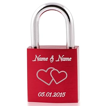 Liebesschloss24 Liebesschloss Rubin-Rot mit Ihrer persönlichen Diamant-Gravur - Gratis Versand