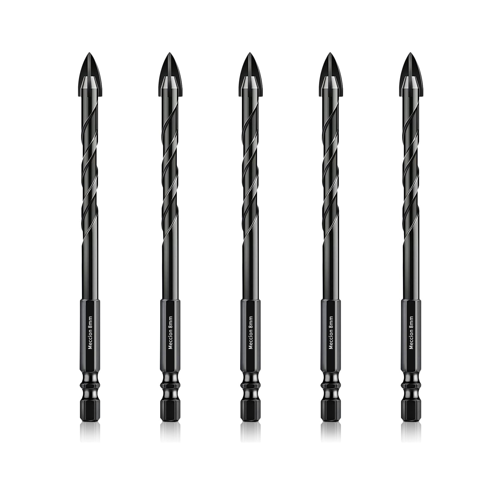 Meccion Tile Drill Bit 8mm x 5Pcs Professional Cross Tungsten Carbide Tip Drill Bits for Tile, Brick, Glass, Porcelain, Plastic, Wood, Cement, Mild Metal โ image 1