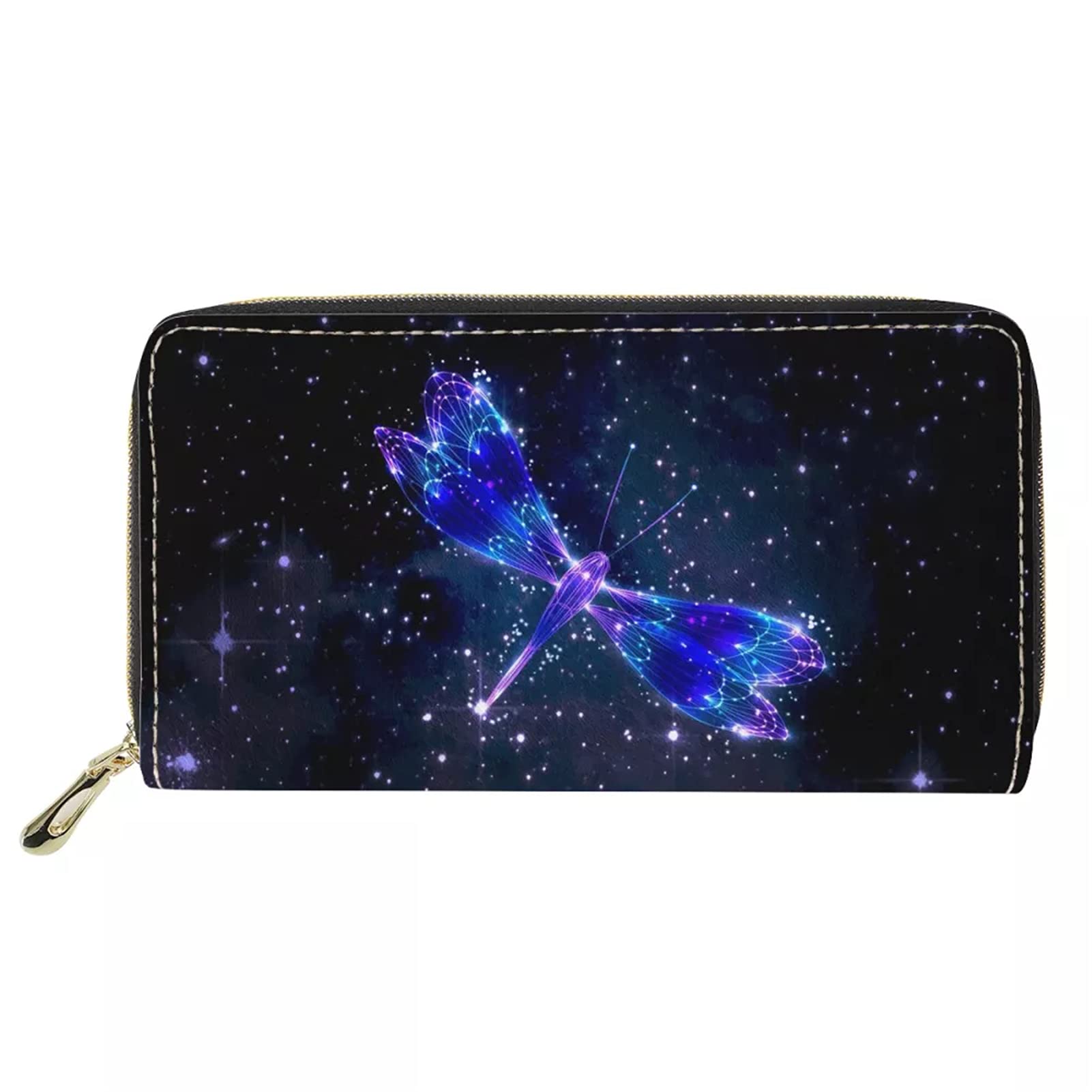 Showudesigns Dragonfly Purse Womens Galaxy Wallet Zip Around Wallet Clutch Ladies Teens Girls Card Holder Coin Pouch Organiser Purple