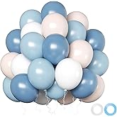Dusty Blue White Balloons Set, 50pcs 12 Inch Dusty Blue Balloons Blue Sand White Balloon for Party Decorations Adult Party Wedding Party Decoration