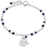ADITA GOLD Lapis Lazuli Bracelet for Women with Hamsa in 925 Sterling Silver - December Birthstone,Handmade Birthstone Bracelet for Women, Lapis Lazuli Beads - Jewelry Gift for Her