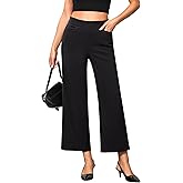 GRAPENT Cropped Pants for Women Trendy Business Casual High Waisted Pull On Wide Leg Stretchy Dress Pants with Pockets